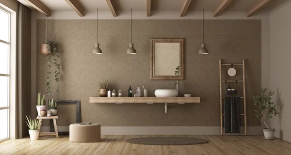 Şık Banyo Lavabo Ahşap Raf Render Ile — Stok fotoğraf