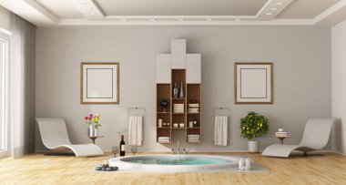 Yapılı-içinde yuvarlak Küvetli lüks banyo