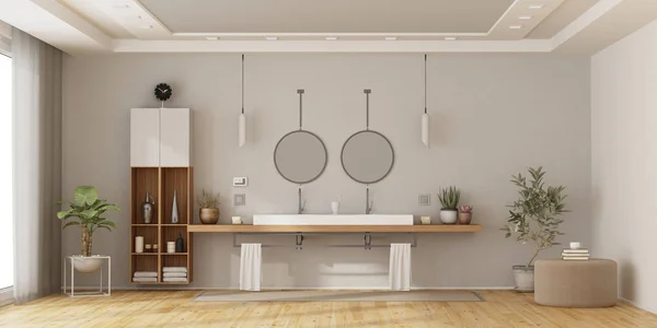 Banheiro minimalista com lavatório duplo — Fotografia de Stock