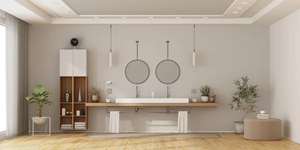 Çift lavabo ile minimalist banyo — Stok fotoğraf