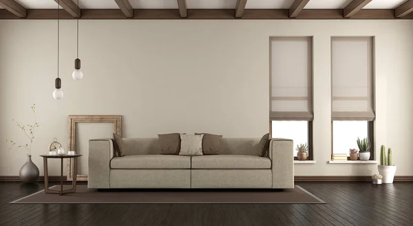 Sala de estar elegante com sofá no tapete — Fotografia de Stock