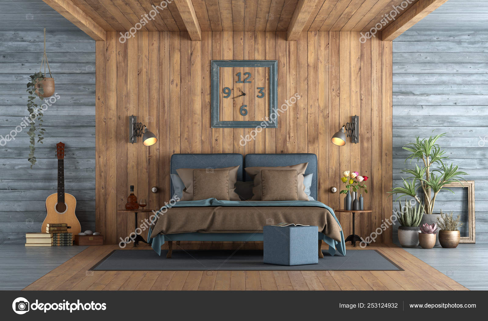 Master Bedroom In Rustic Style Stock Photo C Archideaphoto