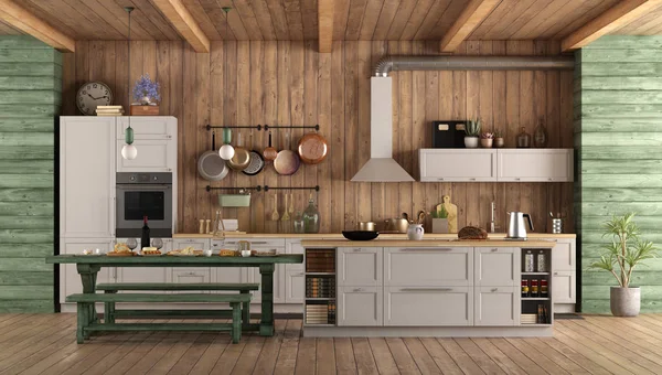 Bucătărie retro albă și verde — Fotografie, imagine de stoc