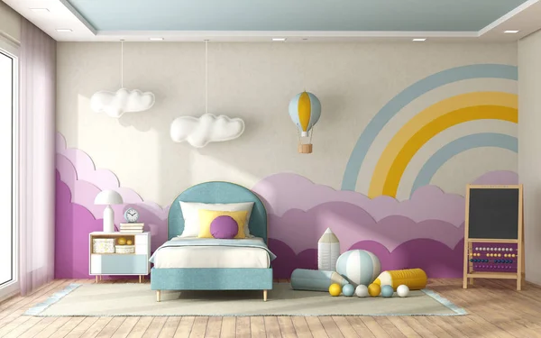 Camera da letto bambino con decorazione su parete di sfondo — Foto Stock