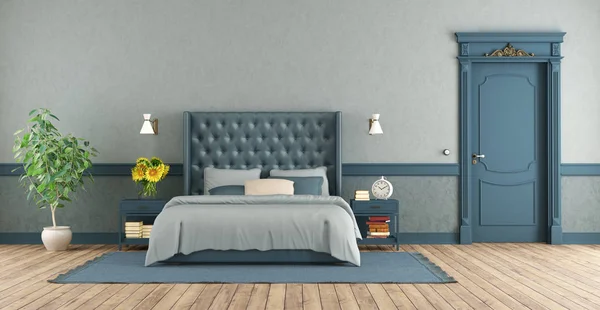 Blå Master sovrum i retrostil — Stockfoto