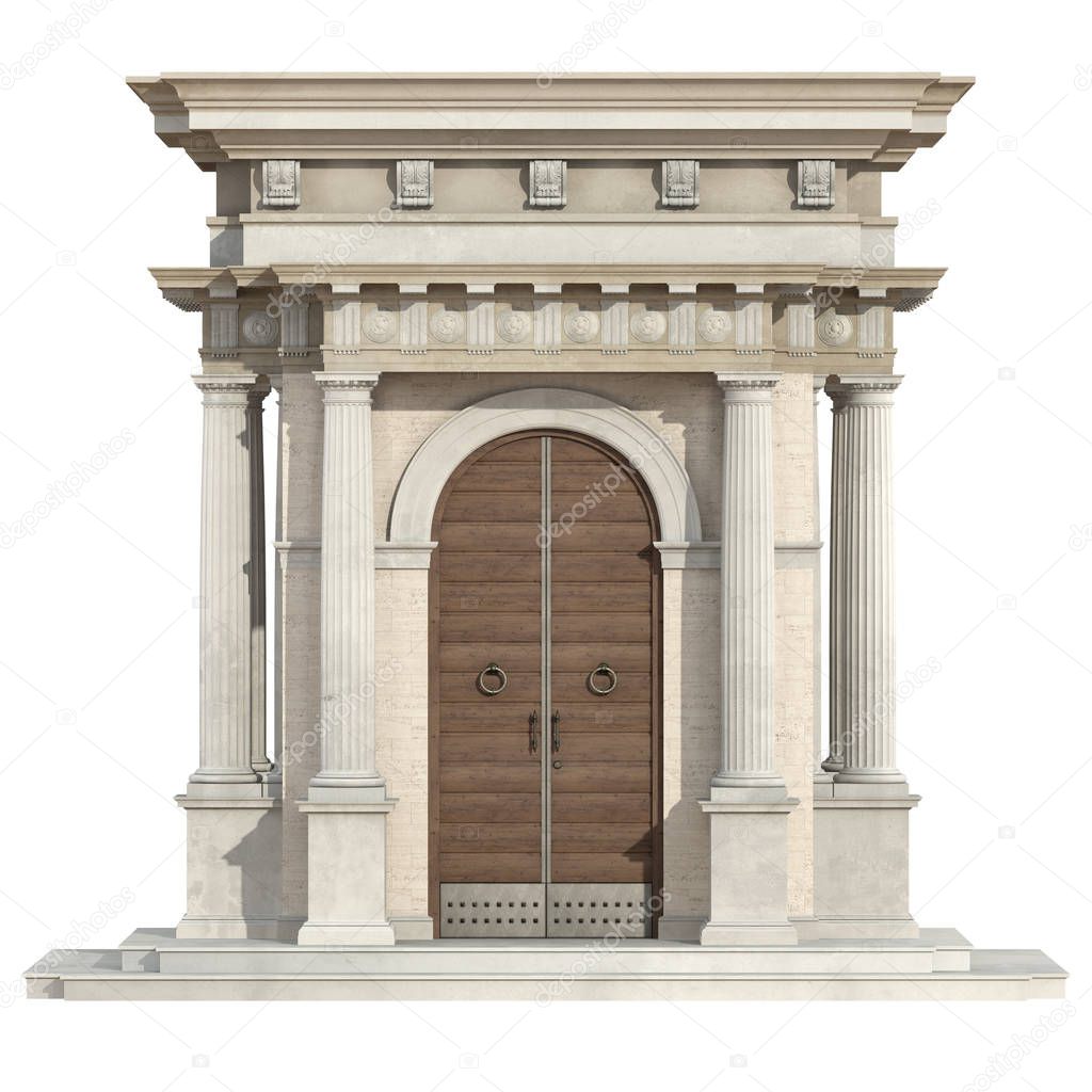 Old portal in neoclassical style isolated on white