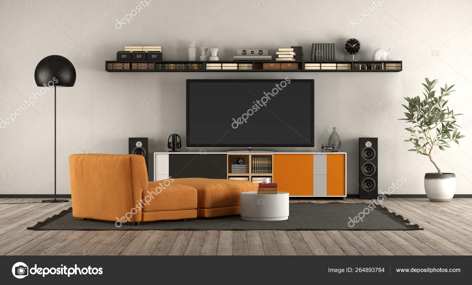 Modern Living Room With Home Cinema Equipment Stock Photo