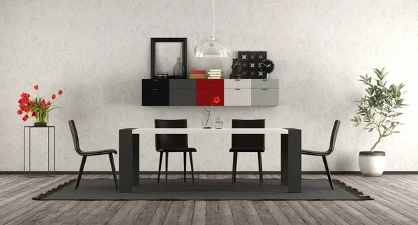 Comedor moderno con muebles en blanco y negro — Foto de Stock