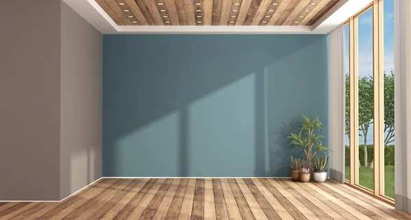 Vyprázdněte modrý a hnědý obývací pokoj — Stock fotografie
