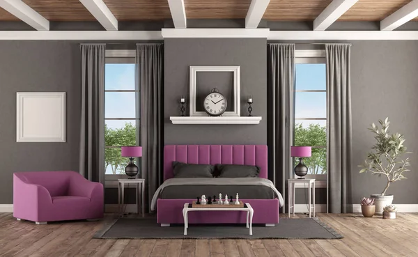 Camera da letto matrimoniale in stile classico con mobili moderni — Foto Stock