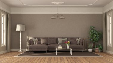 Elegnat kahverengi oturma odası ile büyük kanepe