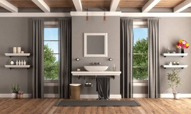 Klasik tarzda rafta lavabo ile klasik banyo