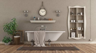 Küvetli klasik banyo ve nesneleri ile niş