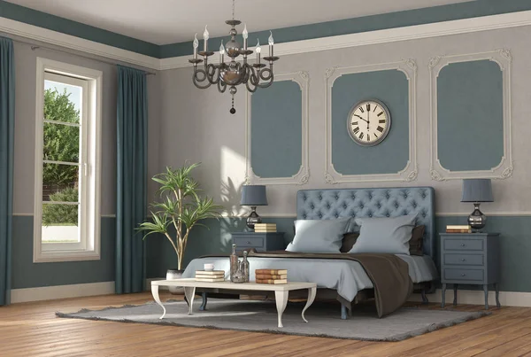 Elegant blått och grått Master Bedroom — Stockfoto