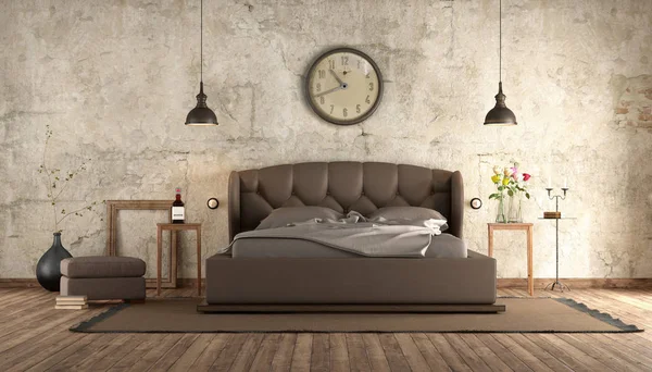 Oude kamer met elegante slaapkamer met tweepersoonsbed — Stockfoto