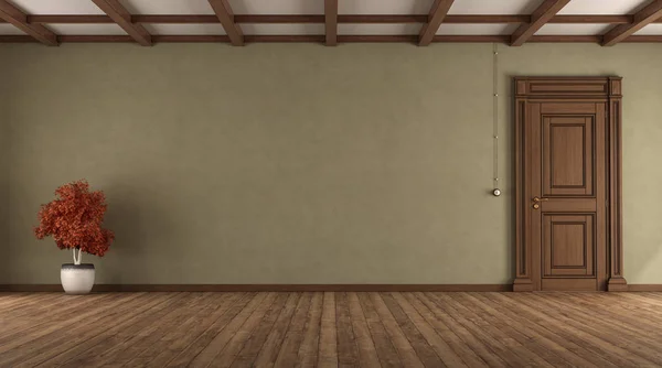 Pusty pokój retro z zamkniętymi drzwiami — Zdjęcie stockowe