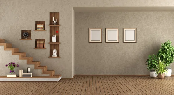 Sala de estar vazia com escada — Fotografia de Stock