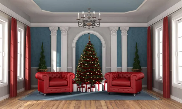 Czekając na Boże Narodzenie w luksusowym salonie — Zdjęcie stockowe