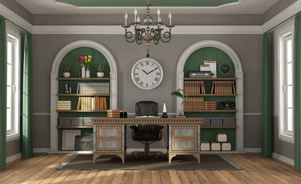 Biuro w domu w stylu klasycznym — Zdjęcie stockowe