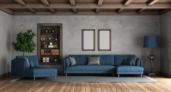 Wohnzimmer Retro Stil Mit Modernem Sofa Sessel Und Bücherregal Darstellung — Stockfoto