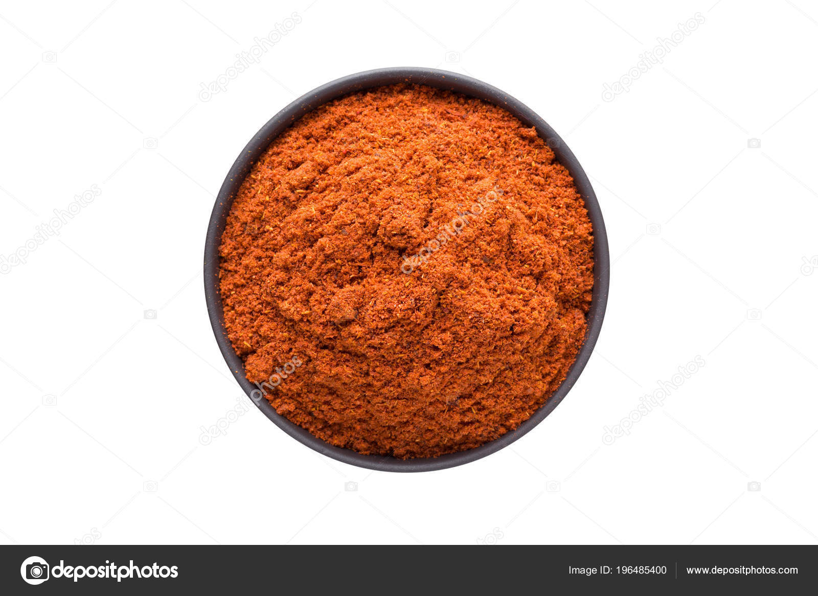 Chili Powder Bowl Top View Isolated White Background Organic Spice