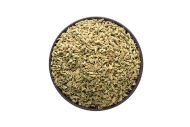 beyaz bir arka plan üzerinde izole kase, üstten görünüm, anason tohumu. organik baharat