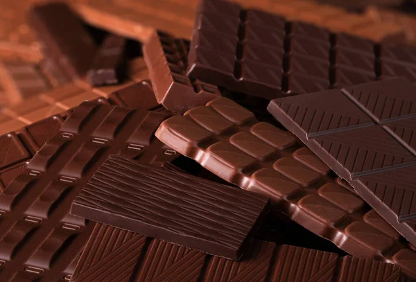 Berbagai Coklat Batangan Makanan Penutup Latar Belakang Coklat — Stok Foto