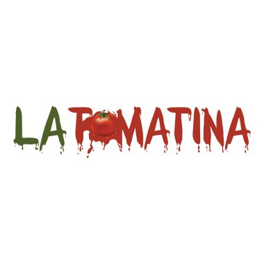La Tomatina Festivali Domates Festivali, arka plan, düz karikatür vektör illüstrasyon. Beyaz arka plan üzerinde kelime la tomatina için orijinal trendy türü.