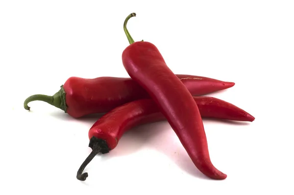 Horké Červené Chilli Papričky Bílém Pozadí — Stock fotografie