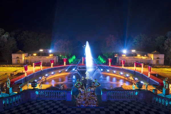 Russie Peterhof Fountain Festival Roman Théâtral Vue Sur Fontaine Samson — Photo