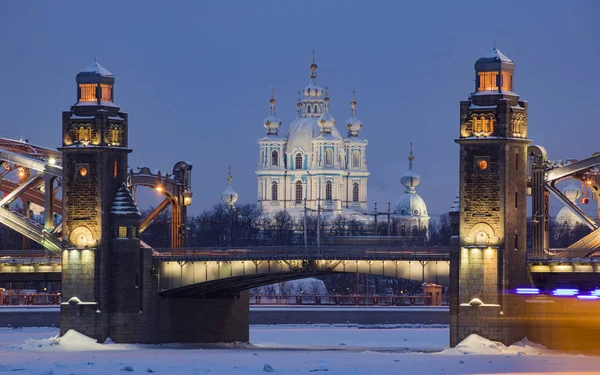 Russia Petersburg Smolny Cathedral Opening Divorced Bolsheokhtinsky Bridge — Stock Photo, Image