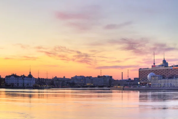 São Petersburgo Vista Cruzador Aurora Nakhimov Naval Academy Pôr Sol — Fotografia de Stock