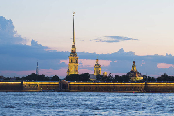 Russia. St. Petersburg. View of the Peter and Paul Fortress at sunset