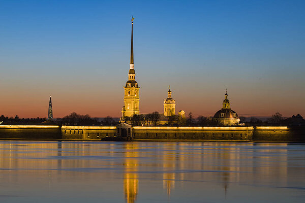 Russia. St. Petersburg. View of the Peter and Paul Fortress at sunset