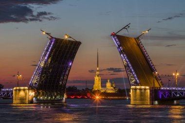St. Petersburg'da. Saray Köprüsü ve Peter ve Paul Kalesi görünümü