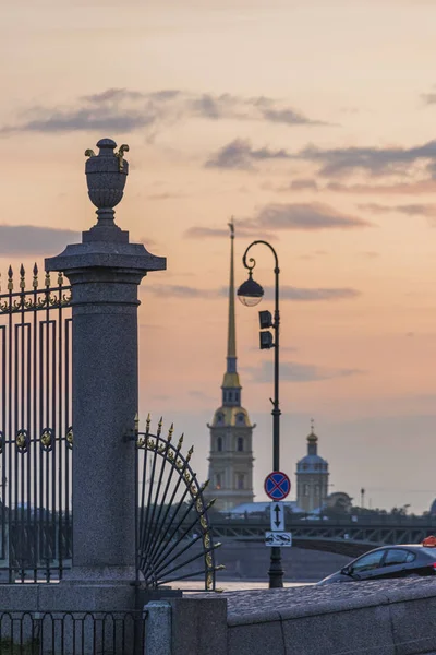 Россия Санкт Петербург Решетка Летнего Сада Петропавловская Крепость — стоковое фото