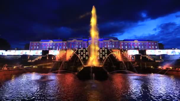 Russie Peterhof Fête Fontaine Vue Sur Fontaine Samson Grand Palais — Video