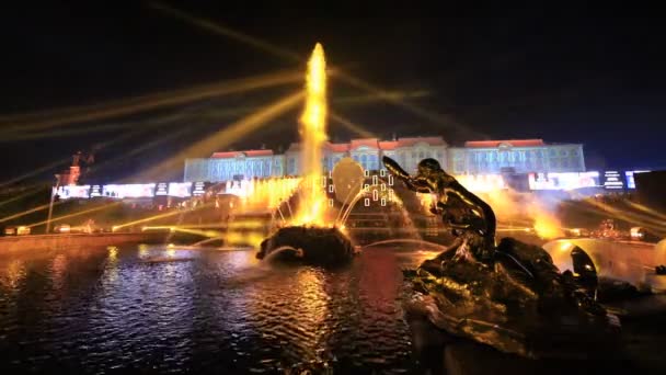 Russia Peterhof Fountain Festival View Samson Fountain Grand Palace — Stock Video