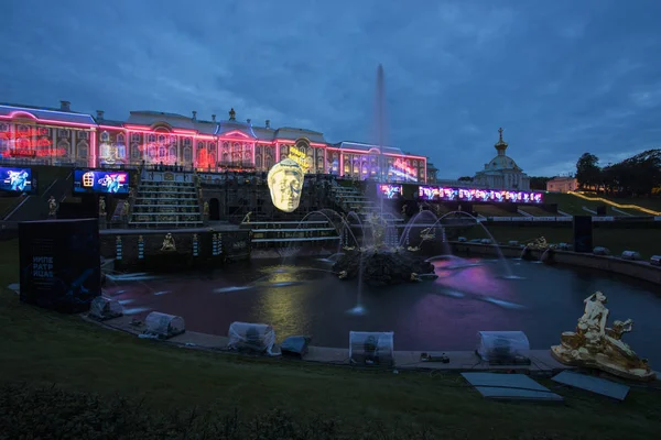 Russie Peterhof Fête Fontaine Vue Sur Fontaine Samson Grand Palais — Photo