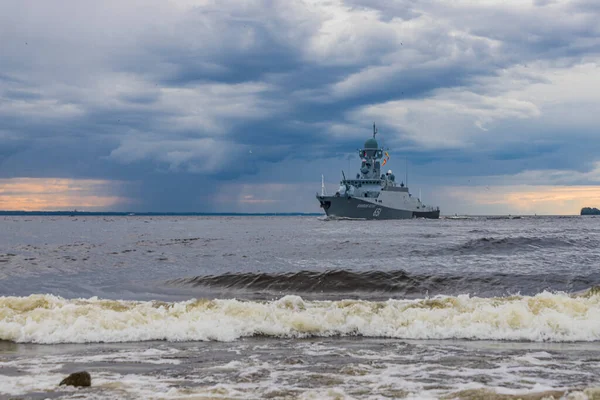 Россия Санкт Петербург Военный Корабль Акватории Финского Залива — стоковое фото