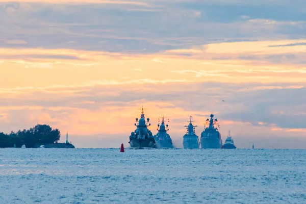 Rússia São Petersburgo Navio Guerra Área Água Golfo Finlândia — Fotografia de Stock