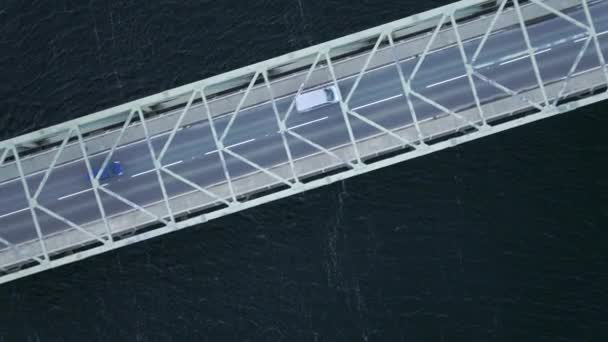 Vista Panorâmica Uma Ponte Metal Atravessando Rio Com Veículos Usando — Vídeo de Stock