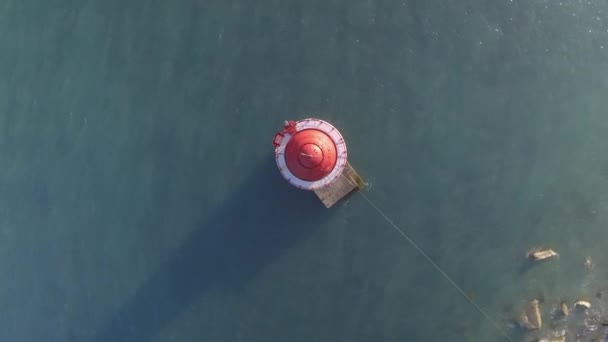 Bird Eye View Beautiful Red White Lighthouse — стоковое видео