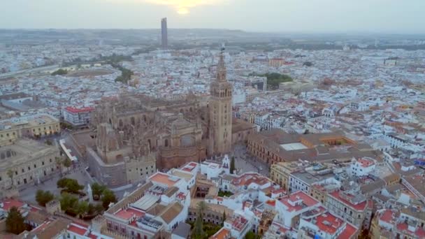 Luchtfoto Van Stad Kathedraal Van Sevilla Spanje — Stockvideo