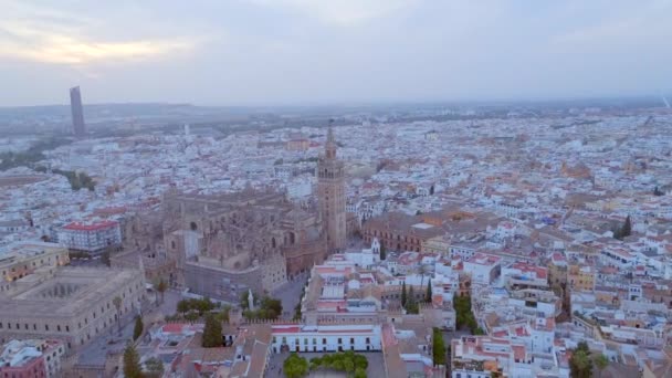 Luchtfoto Van Sevilla Stad Late Wazige Avond Zomer — Stockvideo