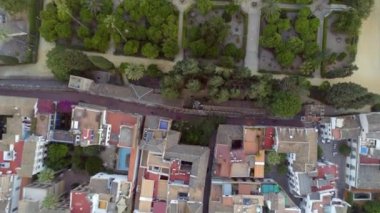 Kuş bakışı çatıları, bahçeleri ve sokakları, Sevilla, İspanya