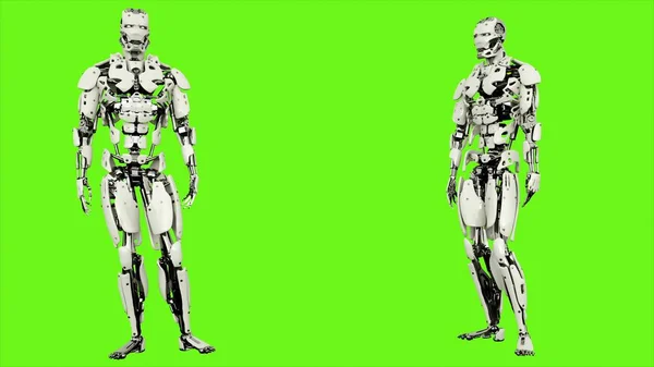 Robot android is agreeing. Realistic looped motion on green screen background. 3D Rendering.