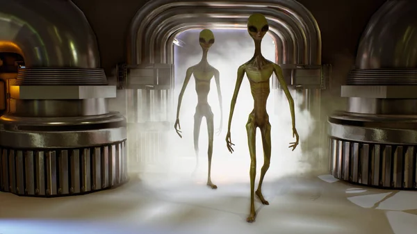 Alien invasion through the portal. Dramatic super realistic concept. 3D Rendering