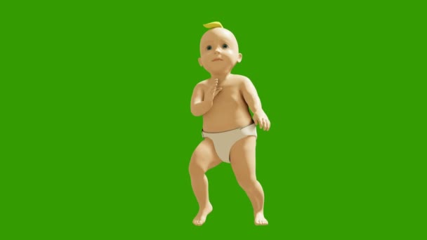 A little baby is dancing merrily on the background of a green screen. 3D visualization, animation of a dancing child. Looped animation. — Stock Footage A little baby is dancing merrily on the background of a green screen. 3D visualization, animation of a dancing child. Looped animation. Royalty Free Stock Video