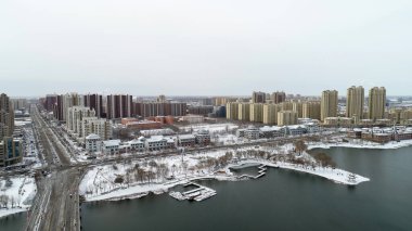 Kuzey Çin Şehri karı, hava fotoğrafları.